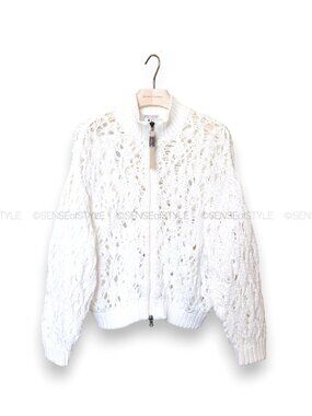 Brunello Cucinelli white Cardigan Monili trim Sweater Top Size XS